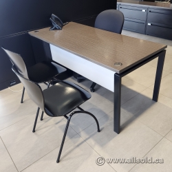 Wood Straight Desk Training Table w/ Metal Frame, Privacy Panel